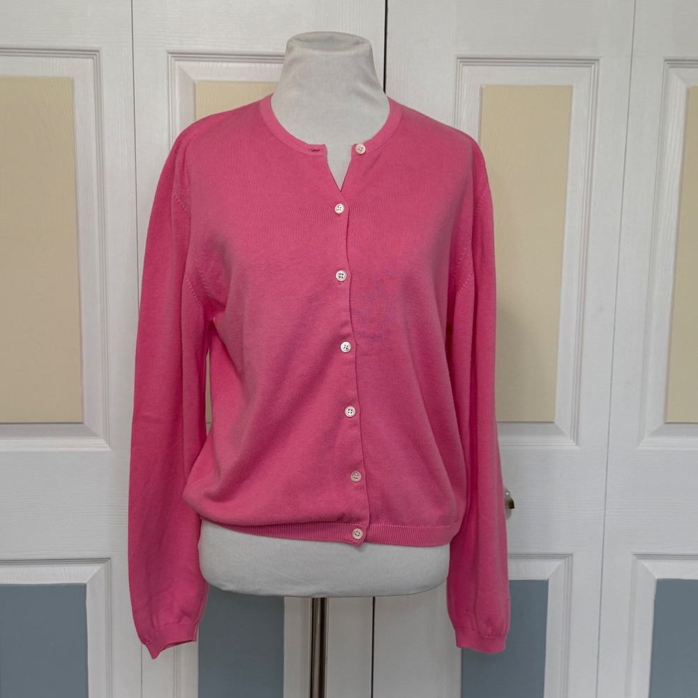 Vintage 90s Lilly Pulitzer Pink Cotton Cardigan Classic Preppy Style Medium